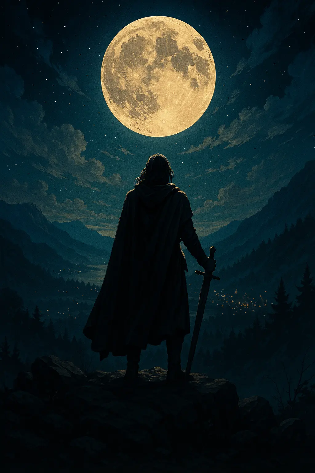 Ein Krieger blickt unter dem Vollmond in die Ferne – Sinnbild für Stärke, Einsamkeit und den inneren Kampf, den viele Svaihymn-Songs thematisieren.